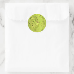 Sticker Rond Papillon Fleur sauvage de la forêt verte
