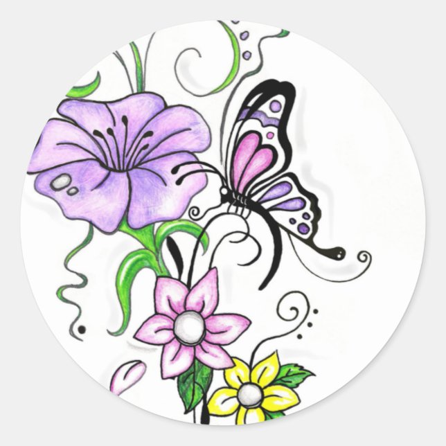Sticker Rond Papillon floral (Devant)