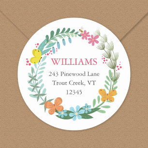 Sticker Rond Papillon floral Colorful Wreath Adresse de retour