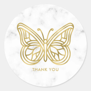 Sticker Rond Papillon géométrique en marbre blanc et or