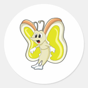 Sticker Rond Papillon jaune