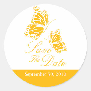Sticker Rond Papillon jaune simple Enregistrer le Mariage de da