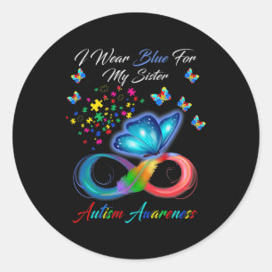 Sticker Rond Papillon Je Porte Du Bleu Pour Ma Soeur Autisme