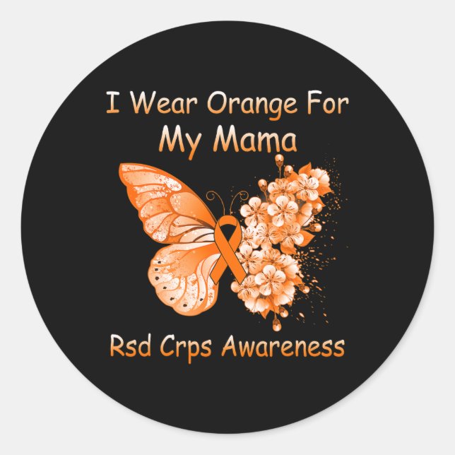 Sticker Rond Papillon Je Porte Orange Pour Ma Mama Rsd Crps Awa (Devant)