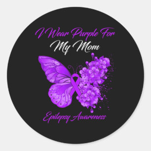 Sticker Rond Papillon Je Porte Violet Pour Ma Mère Épilepsie
