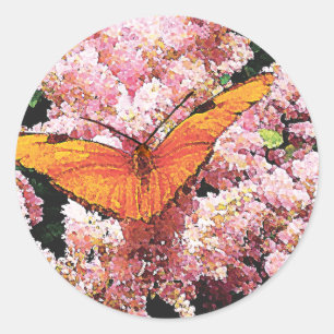 Sticker Rond Papillon Julia sur Fleurs roses