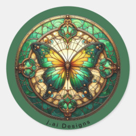 Sticker Rond Papillon Médaillon Vert