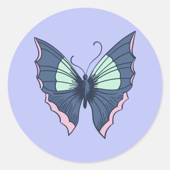 Sticker Rond Papillon mignon dessiné à la main (Devant)