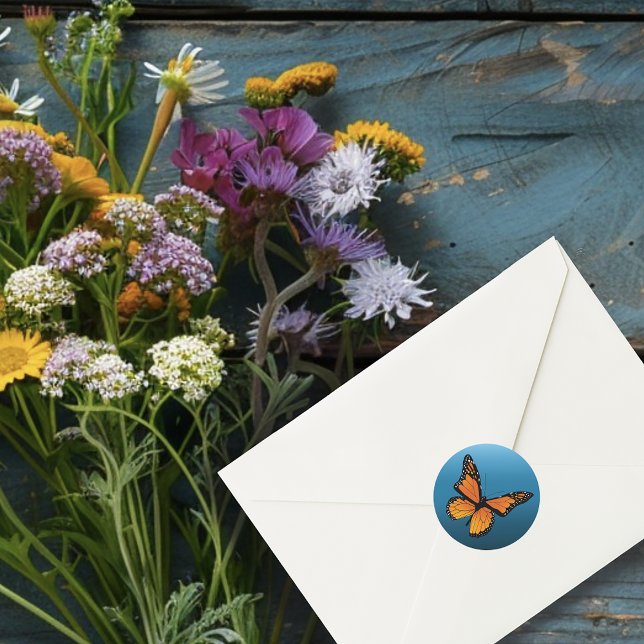 Sticker Rond Papillon Monarque Bleu Ombre (Créateur téléchargé)