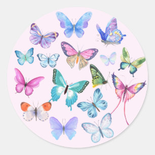 Sticker Rond Papillon, nature, printemps, rose, douche nuptiale