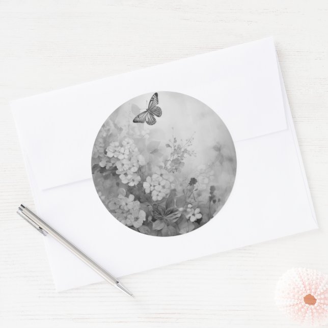Sticker Rond Papillon Noir et Blanc (Enveloppe)
