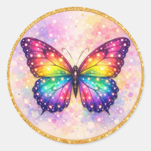 Sticker Rond Papillon Pailleté Arc-en-Ciel Gras