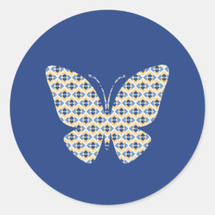 Sticker Rond Papillon Pays été Jaune et Motif bleu