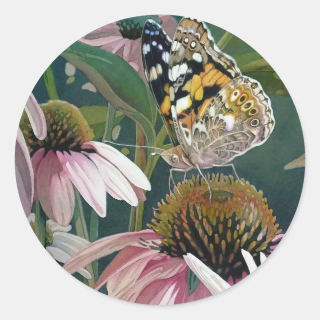 Sticker Rond Papillon peint Confleur de papillon aquarelle Art (Devant)