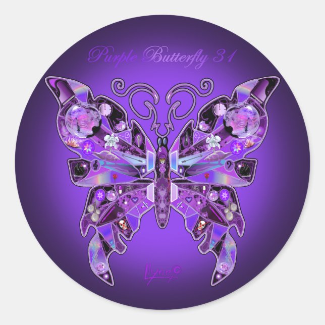 Sticker Rond Papillon pourpre 31 (Devant)