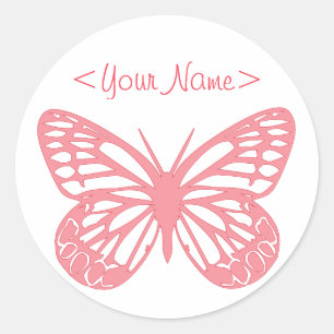 Sticker Rond Papillon rose