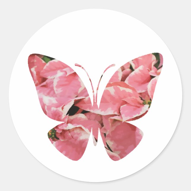 Sticker Rond Papillon rose de l'érable poinsettia (Devant)