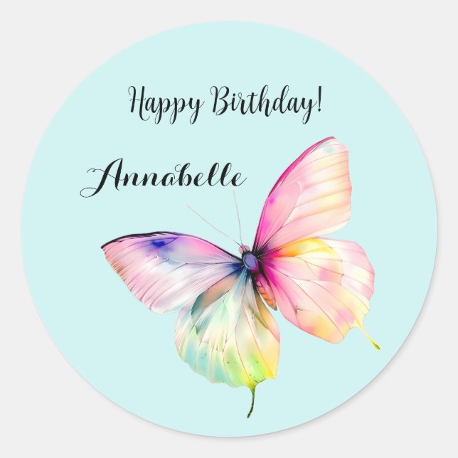 Sticker Rond Papillon rose délicat dans les couleurs pastel arc (Devant)
