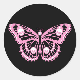 Sticker Rond Papillon rose malin