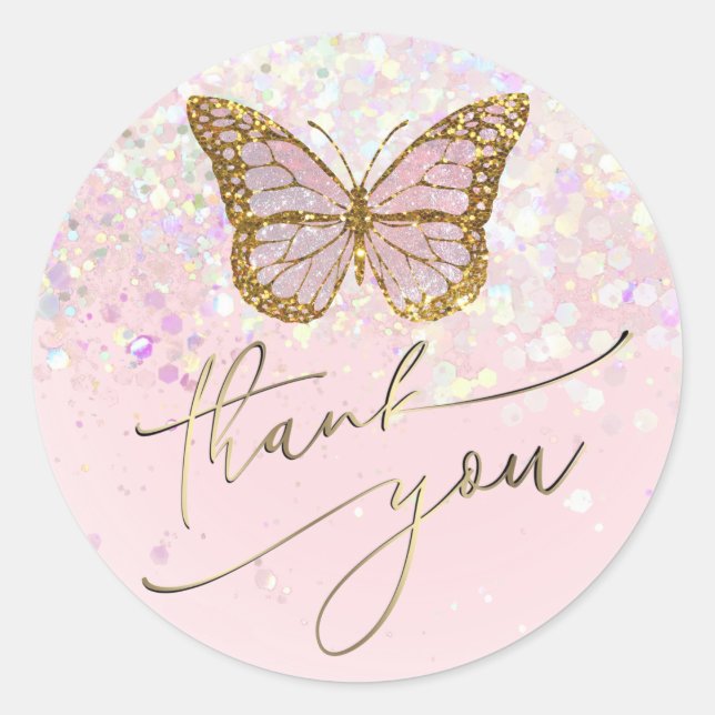 Sticker Rond ・papillon rose merci classique collant rond (Devant)