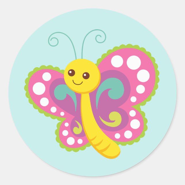 Sticker Rond Papillon rose mou (Devant)