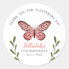 Sticker Rond Papillon rose mou Filles Merci fête d'anniversaire