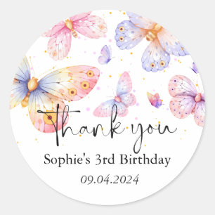 Sticker Rond Papillon rose pourpre Fille Tous les âges Annivers