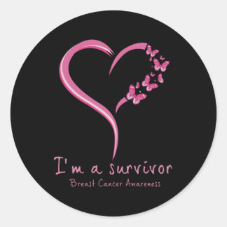 Sticker Rond Papillon rose Survivant Sensibilisation au cancer 