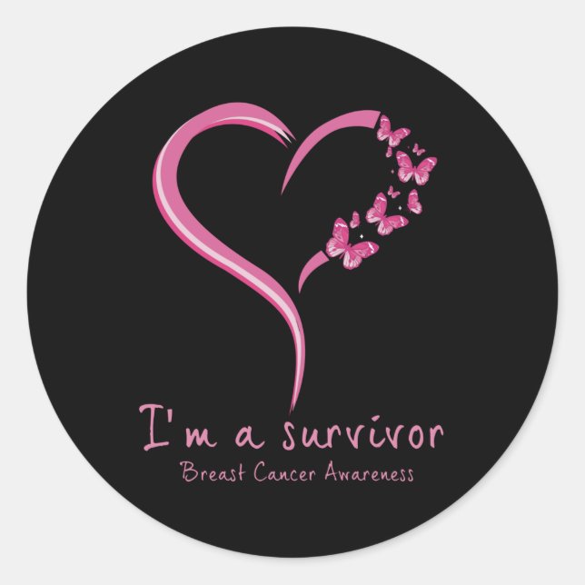 Sticker Rond Papillon rose Survivant Sensibilisation au cancer  (Devant)