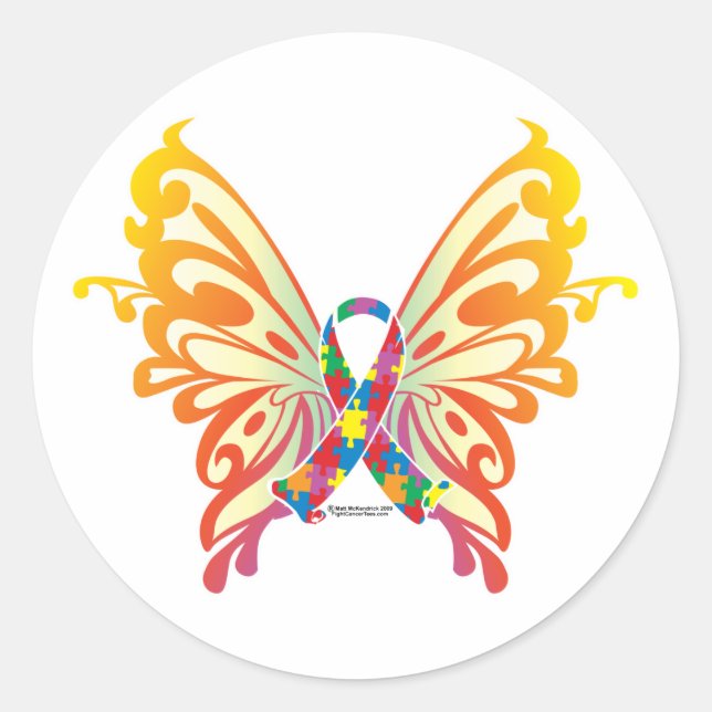 Sticker Rond Papillon Ruban Autisme (Devant)