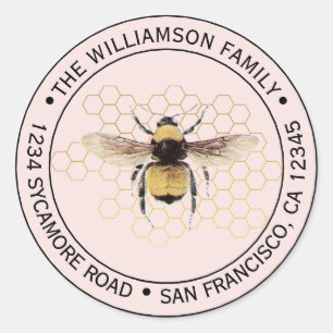 Sticker Rond Papillon Rustique Rond Adresse de Retour Rose