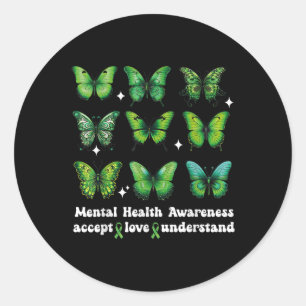 Sticker Rond Papillon Santé mentale Sensibilisation Accepter l'