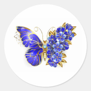 Sticker Rond Papillon saphir à fleurs