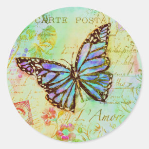 Sticker Rond Papillon sarcelle et violet