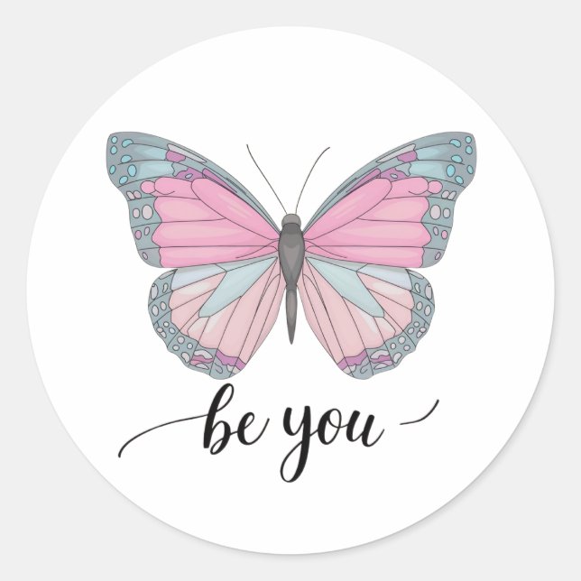 Sticker Rond Papillon, sois toi (Devant)