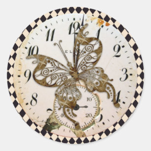 Sticker Rond Papillon Steampunk Round