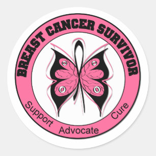 Sticker Rond Papillon survivant du cancer du sein