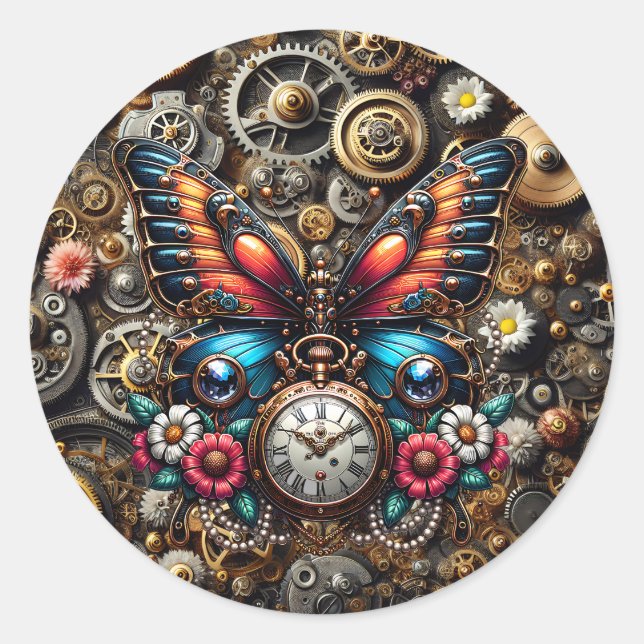 Sticker Rond Papillon vapeur et Pockletwatch (Devant)