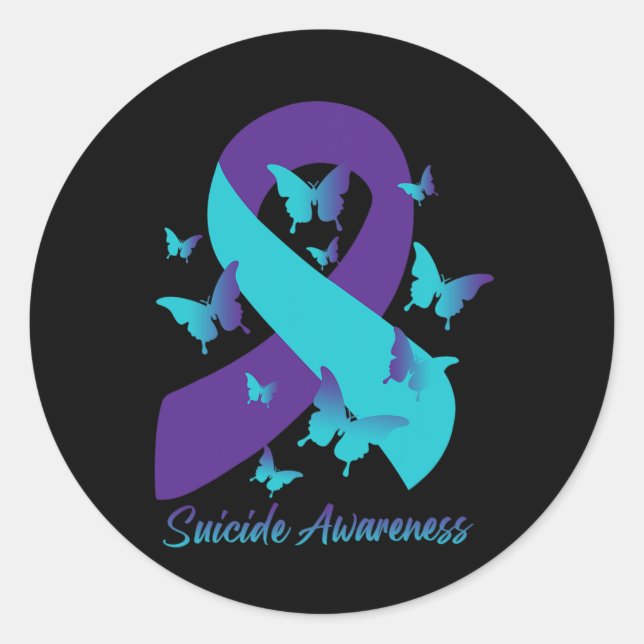 Sticker Rond Papillons à ruban violet Prévention du suicide Awa (Devant)