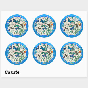 Sticker Rond Papillons, cadre de cercle bleu,