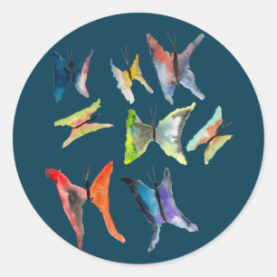 Sticker Rond Papillons couleur aquarelle classique en plastique