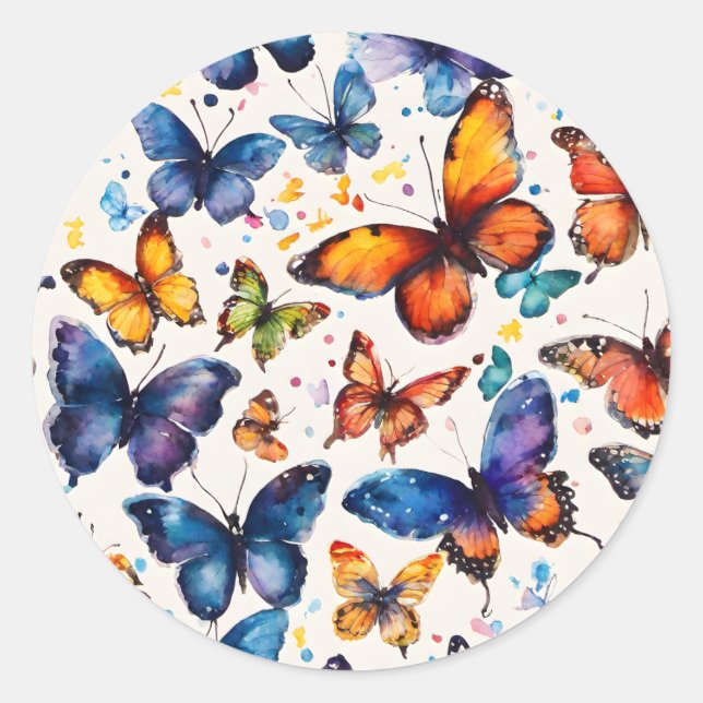 Sticker Rond Papillons d'aquarelle (Devant)