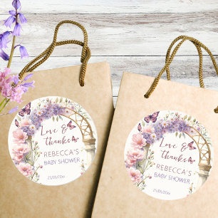 Sticker Rond Papillons de jardin enchantés baby shower faveur