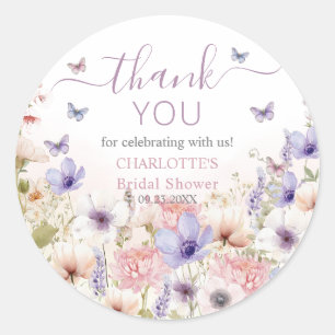 Sticker Rond Papillons de la fleur sauvage rose pourpre en amou