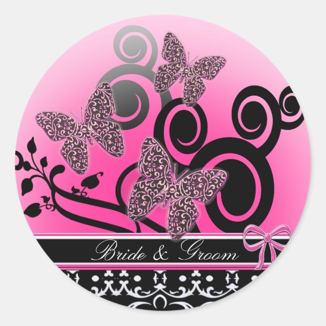 Sticker Rond Papillons de mariée et de mariée (Devant)