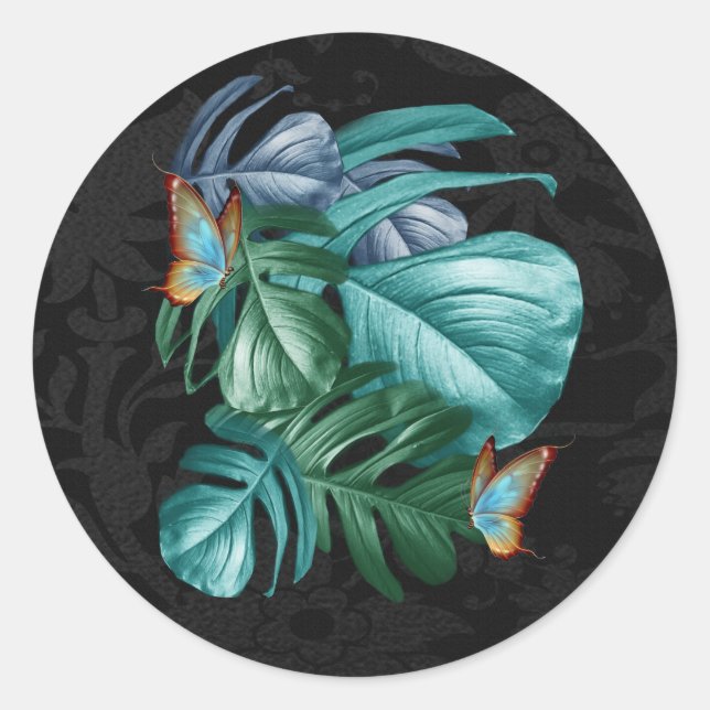 Sticker Rond Papillons du Paradis/Tropical Turquoise Splash (Devant)