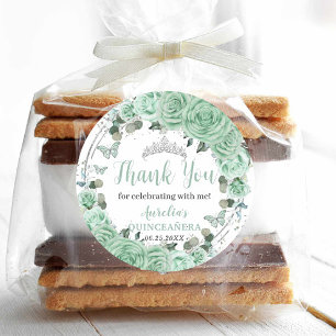 Sticker Rond Papillons en argent de la Quinceañera vert à la Mo