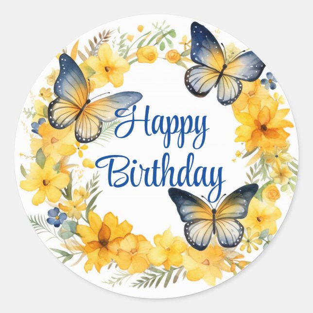 Sticker Rond Papillons et fleurs d'or Anniversaire (Devant)