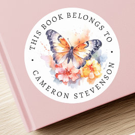 Sticker Rond Papillons et fleurs peinture bibliothèque livre ét