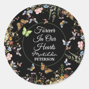 Sticker Rond Papillons fleur sauvage Verdure Funérailles
